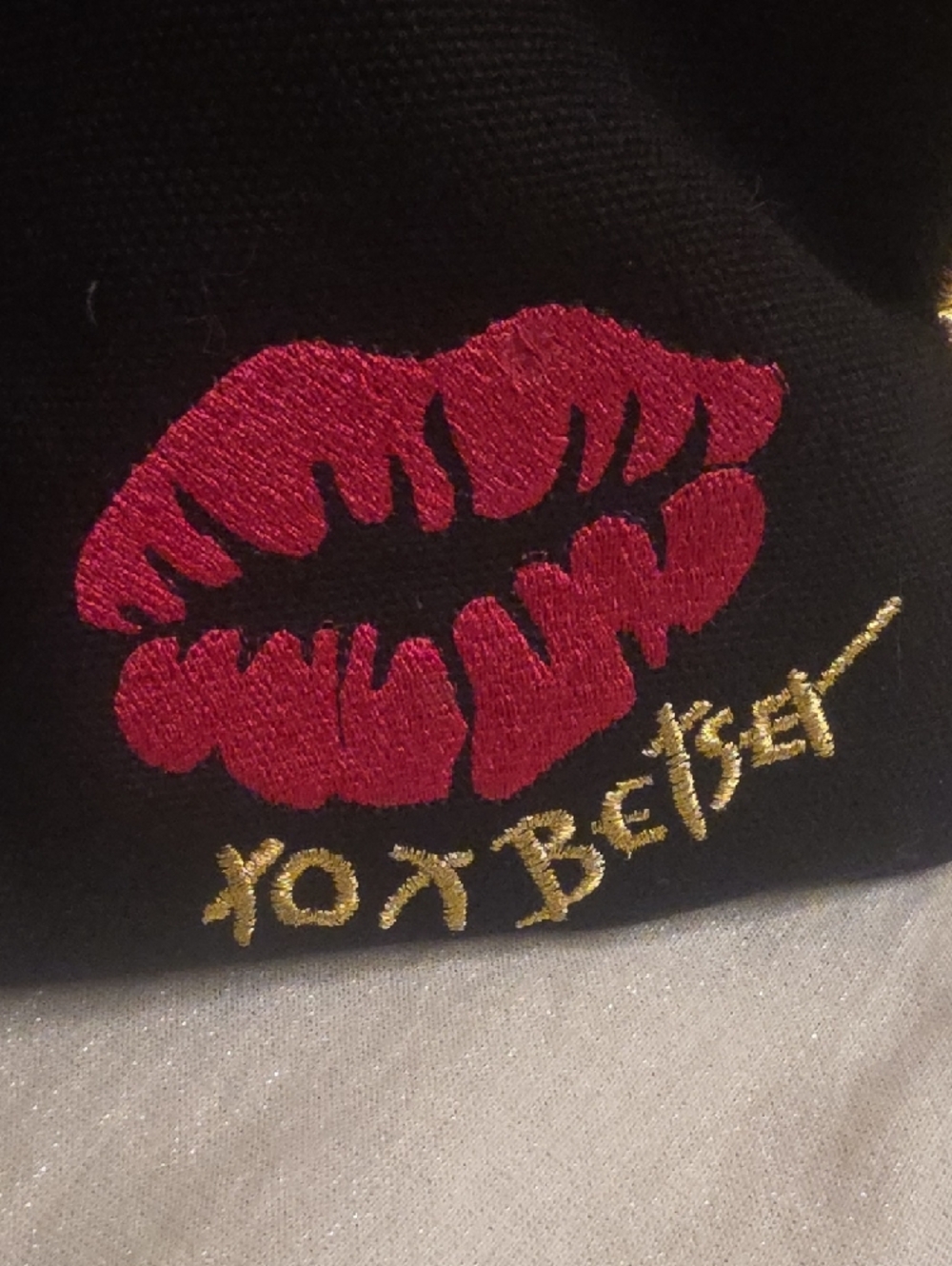 Betsey Johnson Black Tote with Gold Accents and Red Lip Charm 15×11 By 5 Width - Picture 4 of 11